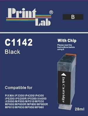 PrintLab Tintenpatrone Black mit Chip
 28ml kompatibel mit Canon PGi-5BK Pixma IP4200 IP5200 MP520